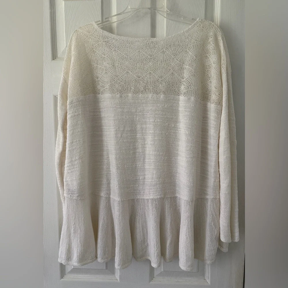 Free People Cream Textured Knit Top